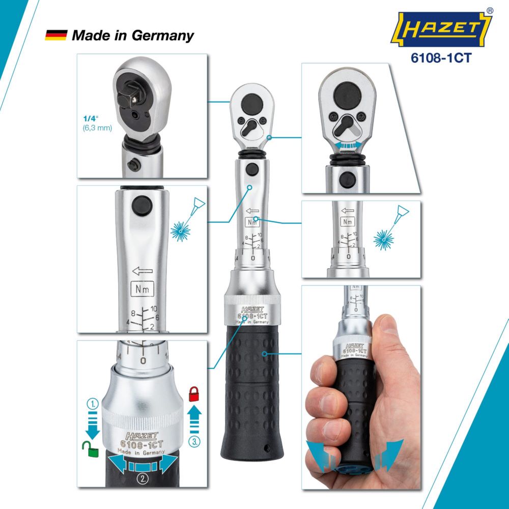 Produktbild Hazet Drehmomentschlüssel DAkkS Kalibrierschein 6108-1CTCAL 2-10 Nm 1/4 Zoll 198 mm bild 5