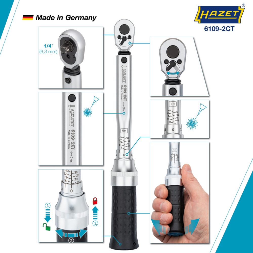 Produktbild Hazet Drehmomentschlüssel mit DAkkS-Kalibrierschein 6109-2CTCAL Vierkant  Länge 256 mm bild 3