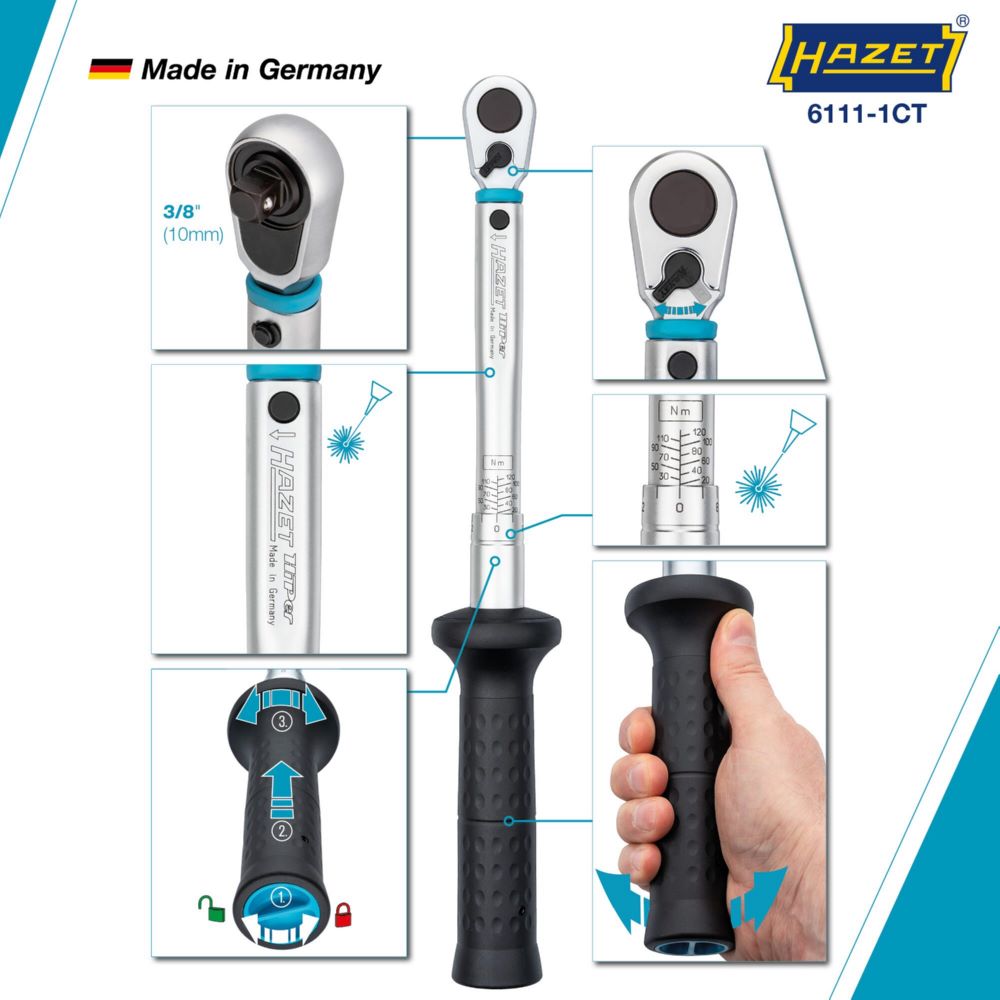 Produktbild Hazet Drehmomentschlüssel mit DAkkS Kalibrierschein 6111-1CTCAL 20-120 Nm 389 mm bild 5