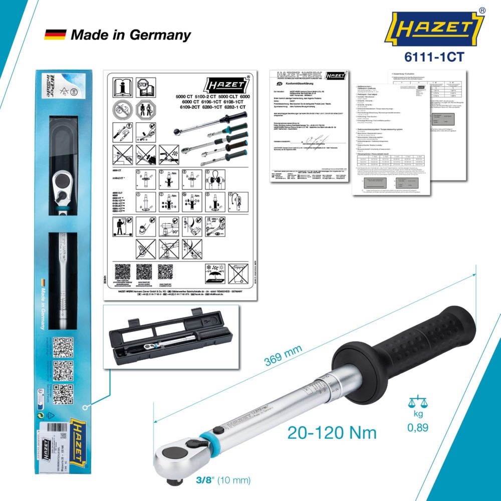 Produktbild Hazet Drehmomentschlüssel mit DAkkS Kalibrierschein 6111-1CTCAL 20-120 Nm 389 mm bild 6