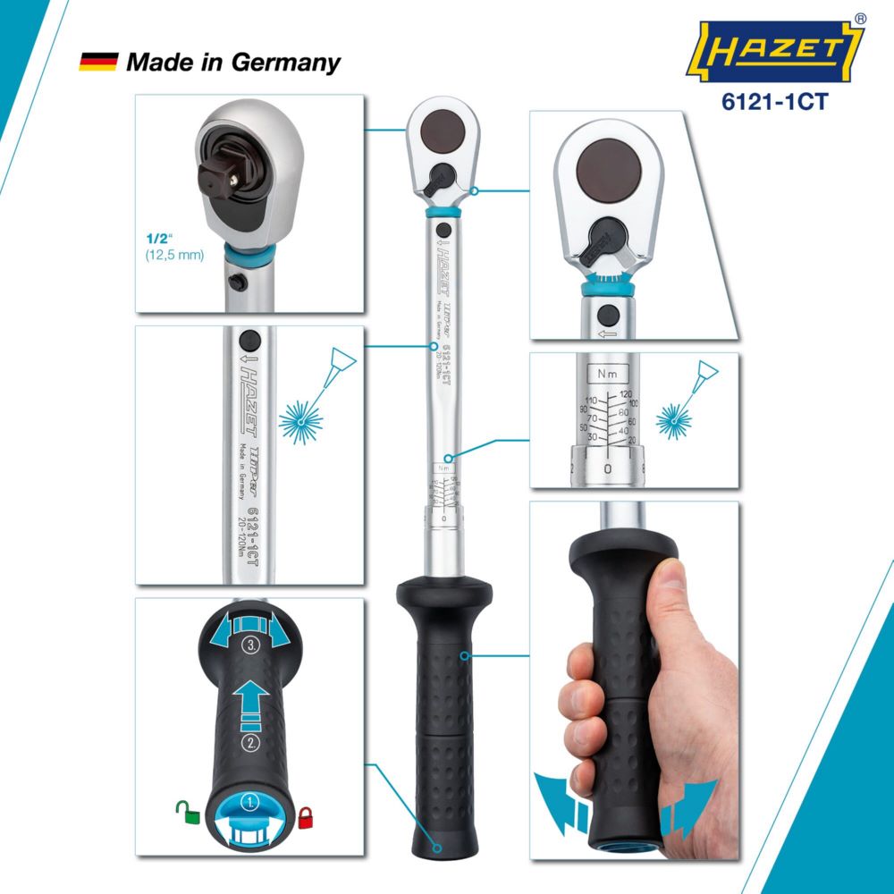 Produktbild Hazet Drehmomentschlüssel mit DAkkS Kalibrierschein 6121-1CTCAL 1/2 Zoll 435 mm bild 8