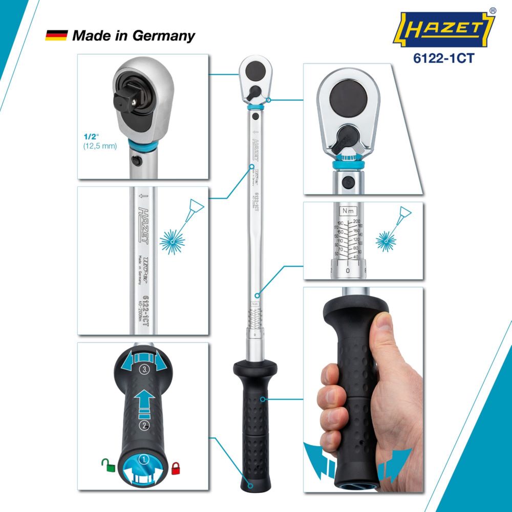 Produktbild Hazet Drehmomentschlüssel mit DAkkS Kalibrierschein 6122-1CTCAL 40-200 Nm 543 mm bild 8