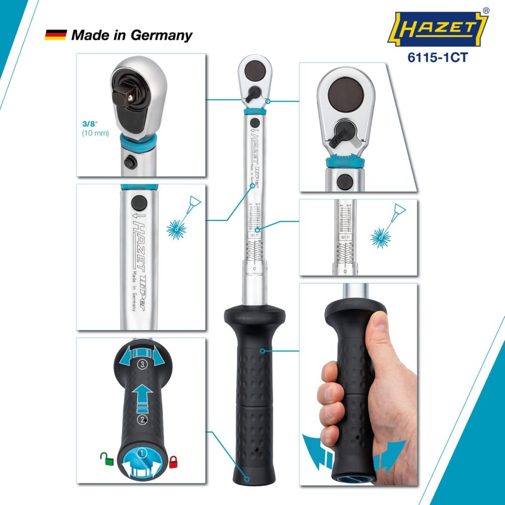 Produktbild Hazet Drehmomentschlüssel US-STANDARD 6115-1CT Vierkant Länge 390 mm bild 3