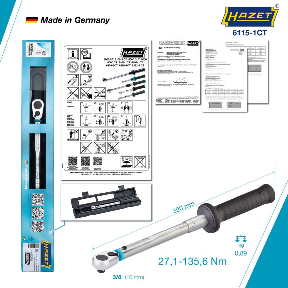 Produktbild Hazet Drehmomentschlüssel US-STANDARD 6115-1CT Vierkant Länge 390 mm bild 4