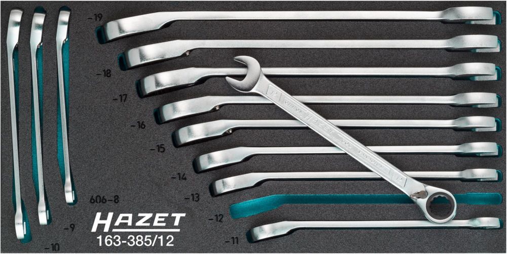 Produktbild Hazet Knarren Ringmaulschlüssel Satz 163-385/12 Außen Doppelsechskant Tractionsprofil