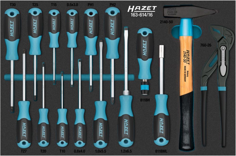 Produktbild Hazet Werkzeug Satz 163-614/16 mit Schraubendreher Hammer Zange 16 teilig