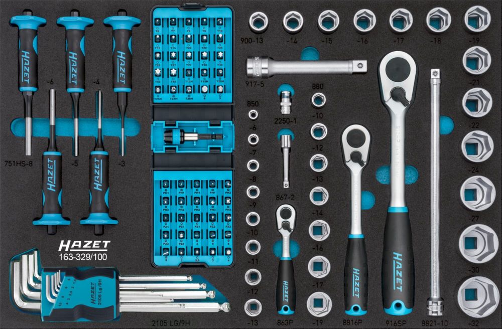 Produktbild Hazet Werkzeug Satz 163-329/100 mit 1/4 Zoll 1/2 Zoll 3/8 Zoll