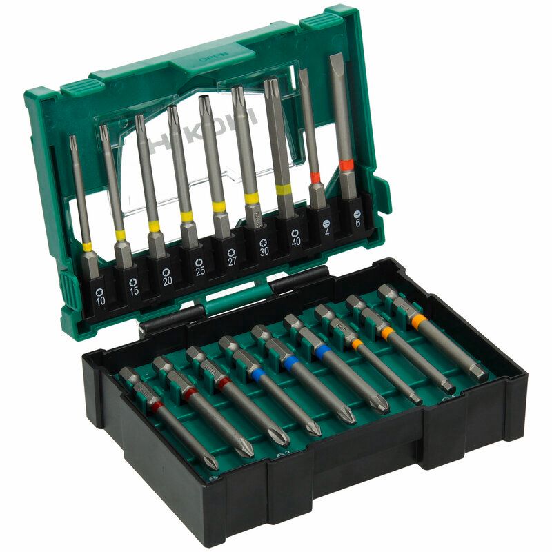 Produktbild Hikoki Bit Box 1/4 Zoll 75 mm mit magnetischem Bithalter Größe II 18 teilig