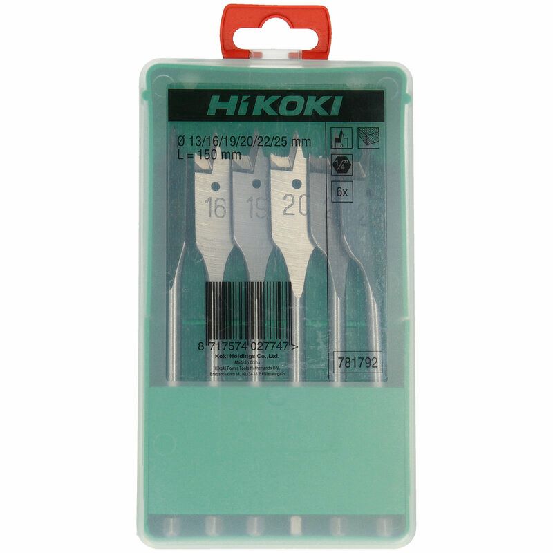Produktbild Hikoki Flachholzbohrer Set 13 16 19 20 22 25 x 150 mm Sechskant 1/4 Zoll 6 teilig