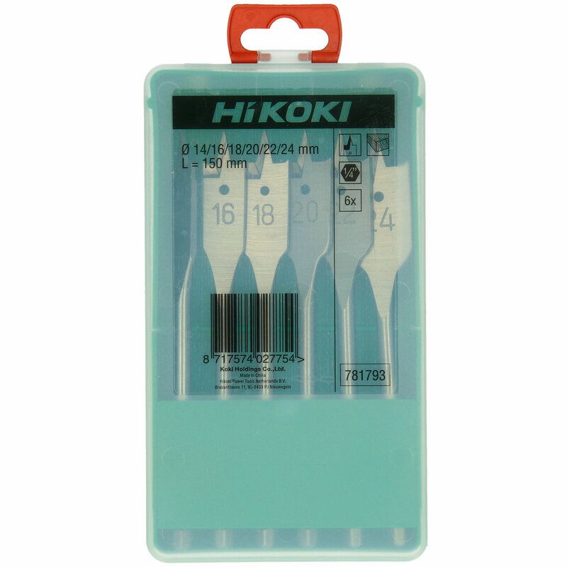 Produktbild Hikoki Flachholzbohrerset 14 16 18 20 22 24 x 150 mm Sechskant 1/4 Zoll