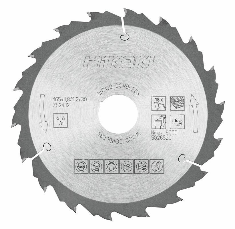 Produktbild Hikoki TCT Kreissägeblatt Holz 165 x 30 mm 20 Z18 Flach und Wechselzahn