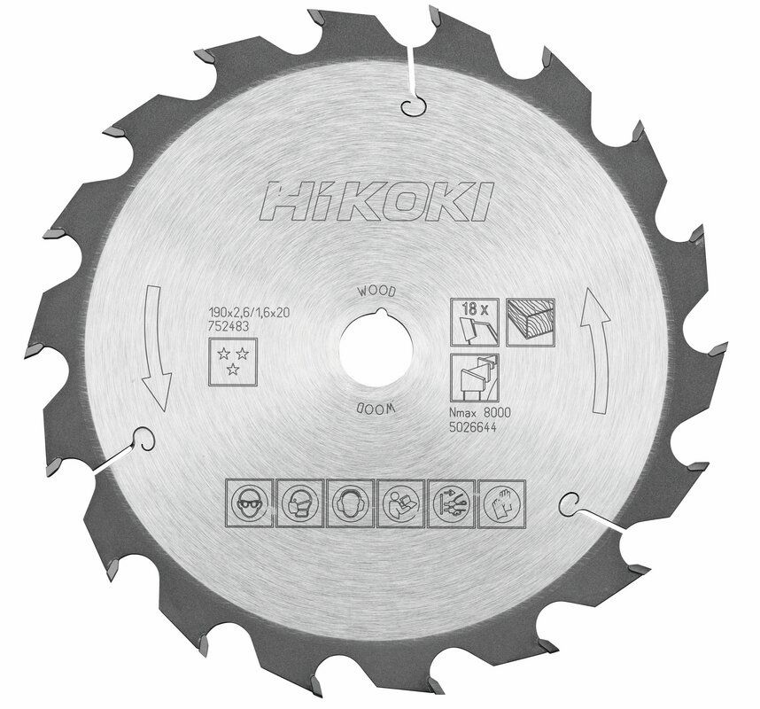 Produktbild Hikoki TCT Kreissägeblatt Holz 190 x 20 mm Z18 Wechselzahn