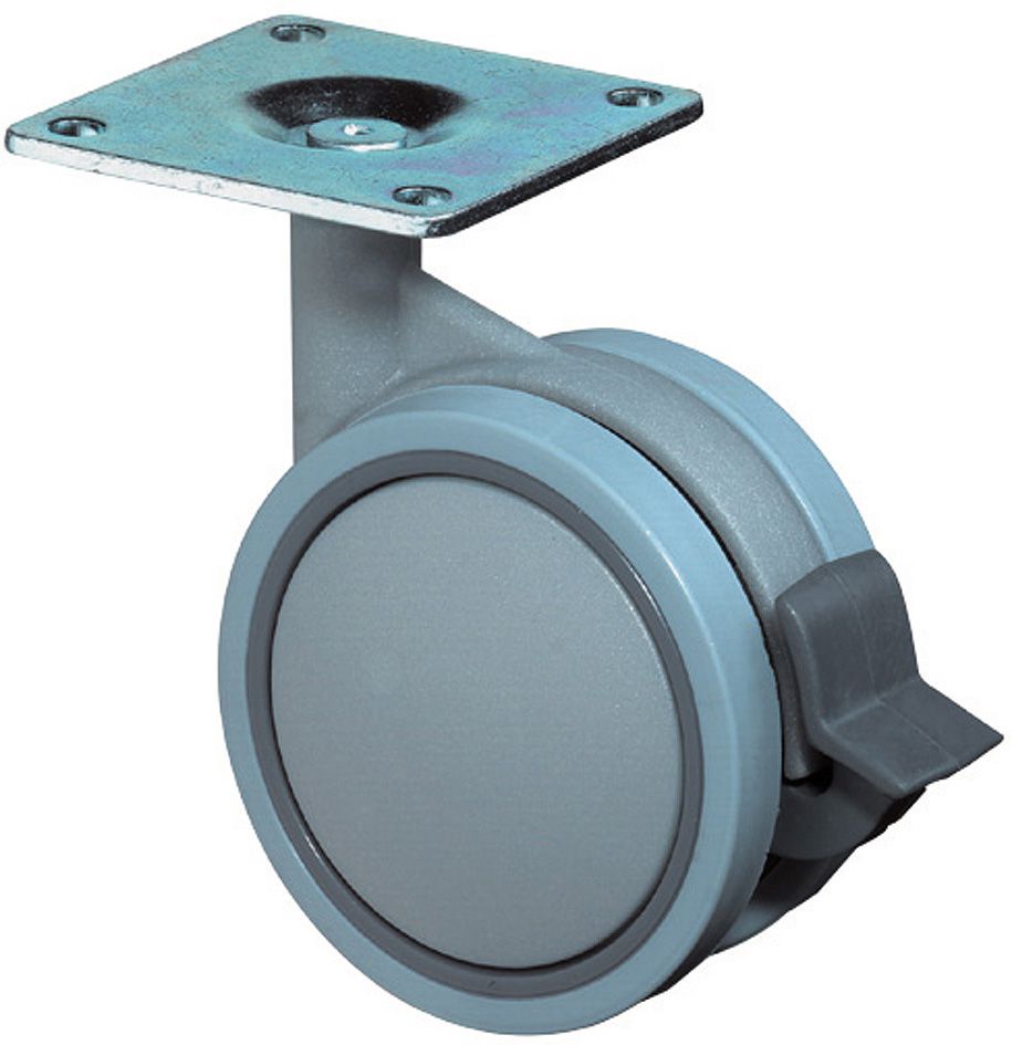 Produktbild BS Rollen Kunststoff Doppelrolle 60mmsilbergrau m.Feststeller