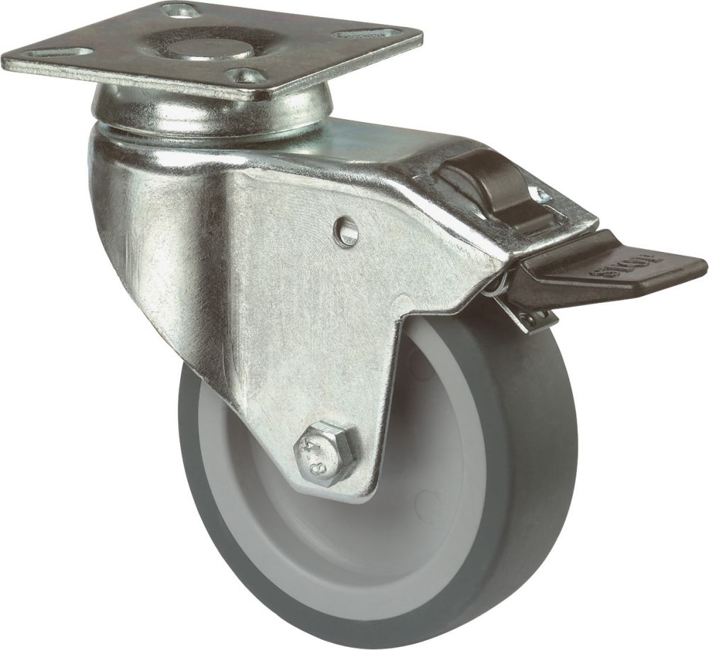 Produktbild BS Rollen Lenkrolle fest 100mm LG.GStahlbl.verz. Gummirad