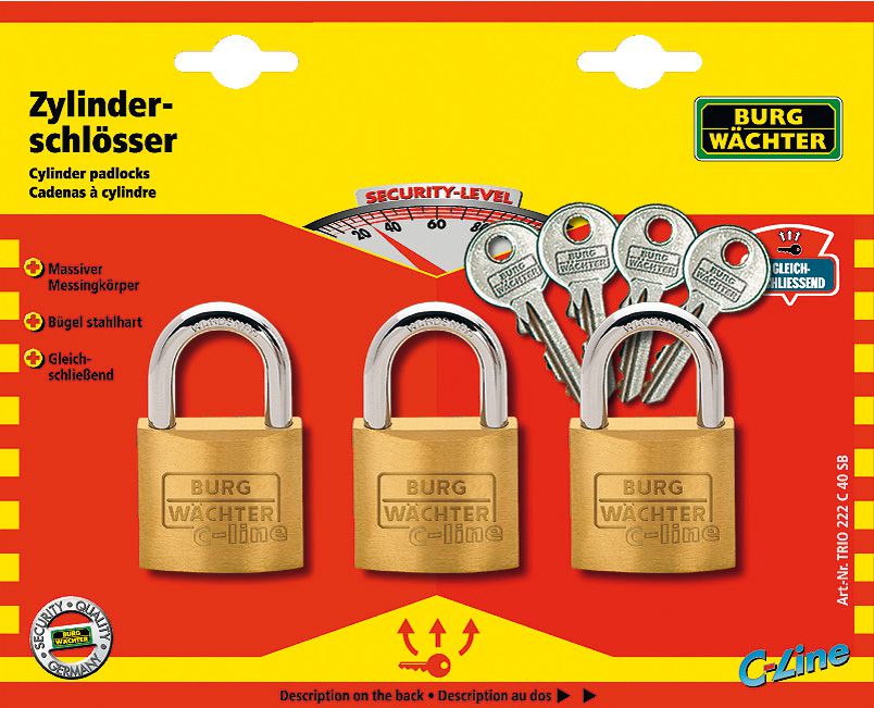 Produktbild BURGWäCHTER Messing-Hangschloss-Set 222/40/SB/trio Gl