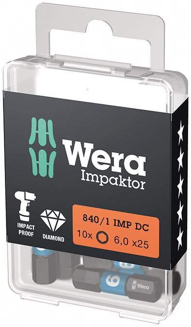 Produktbild Wera Bit Impaktor Innensechskant 6x25 mm 6 kant DIN 3126 C6,3 10er Pack