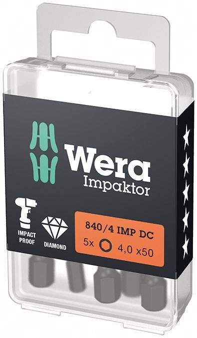 Produktbild Wera Bit Impaktor Innensechskant 4x50 mm 6 kant DIN 3126 C6,3 5er Pack