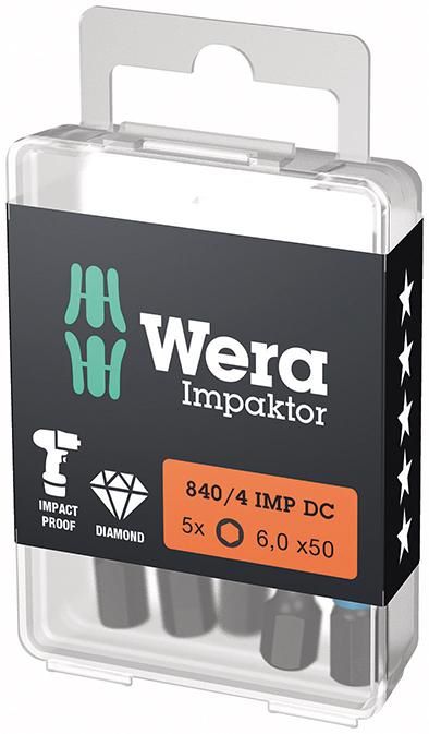Produktbild Wera Bit Impaktor Innensechskant 6x50 mm 6 kant DIN 3126 C6,3 5er Pack