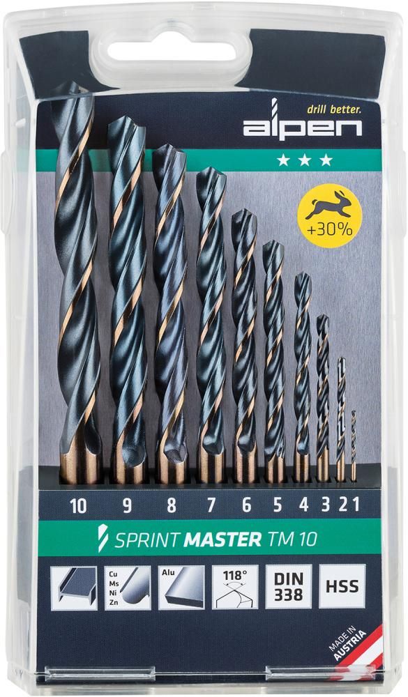 Produktbild Alpen Spiralbohrer SAtz D338N HSS 1,0-10,0 Rollgewalzt 10 teilig