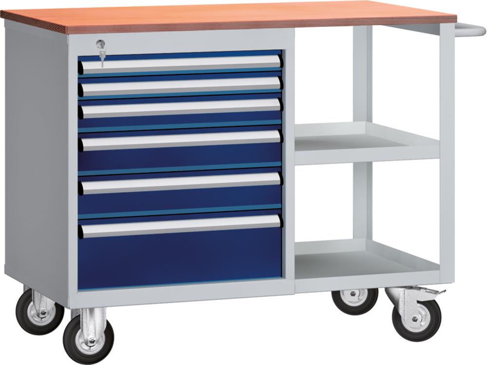 Produktbild KLW Werkbank fahrbar Breite 1000mm mit 3 Schubladen 1 Tür