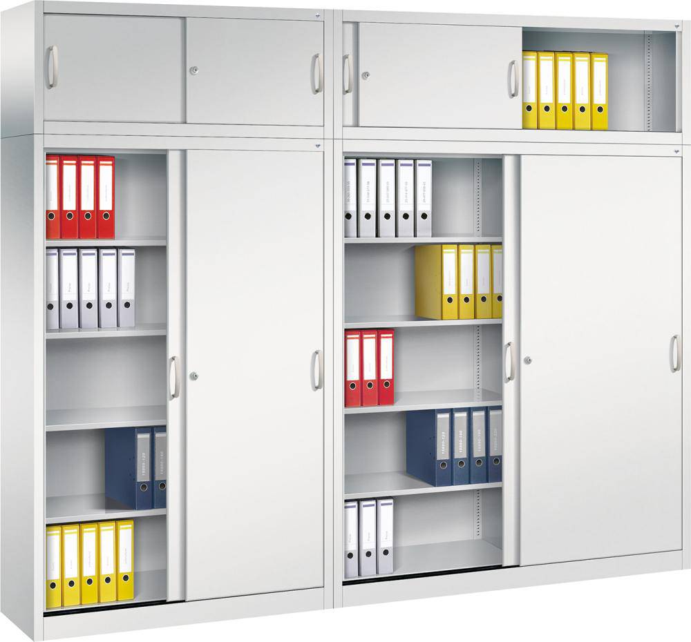 Produktbild C+P Schiebetürenschrank BxTxH 1200x400x1950 mm RAL 7035 4 Fachböden