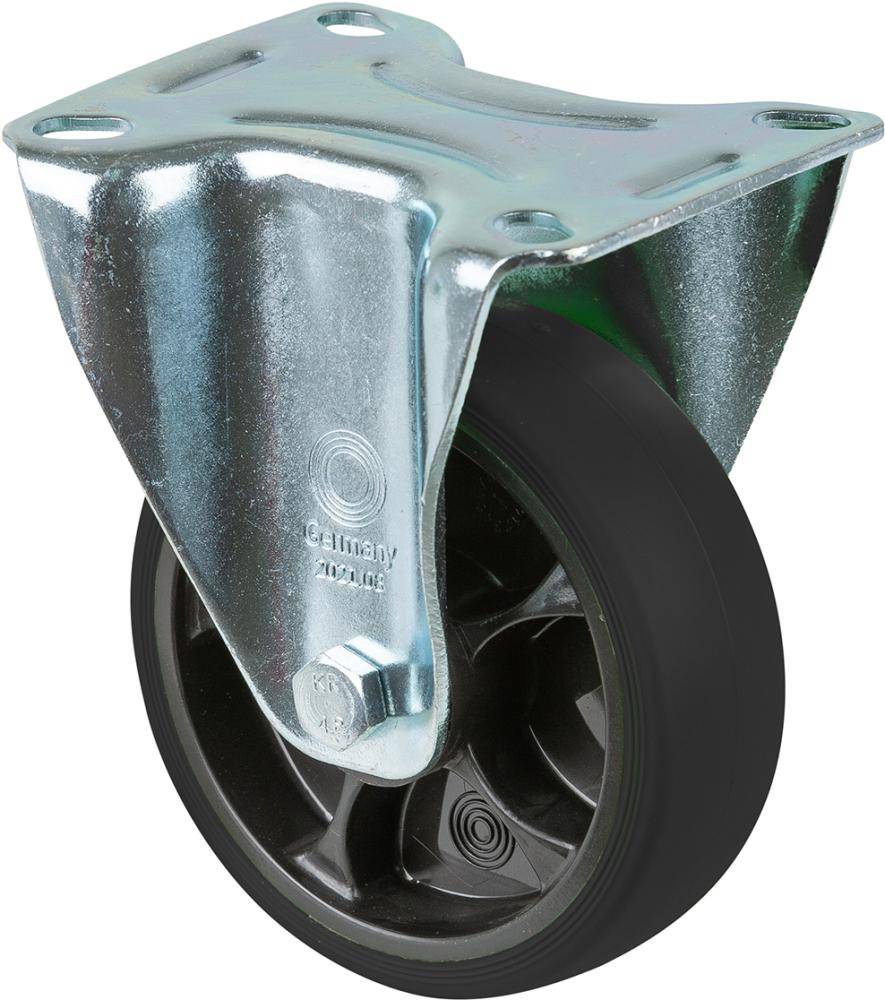 Produktbild BS Rollen Bockrolle 100 mm L400.B44 Platte Gummi und Felge schwarz