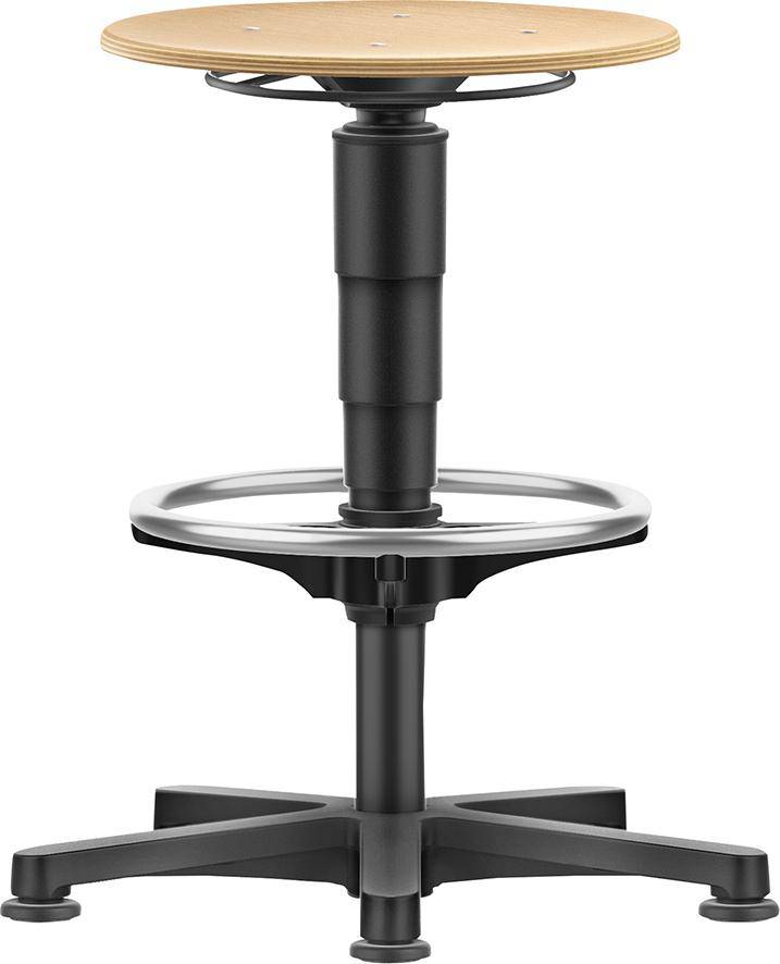 Produktbild Bimos Drehhocker Holz Rundsitz Sitzhöhe 530 - 750 mm mit Gleiter und Fußring