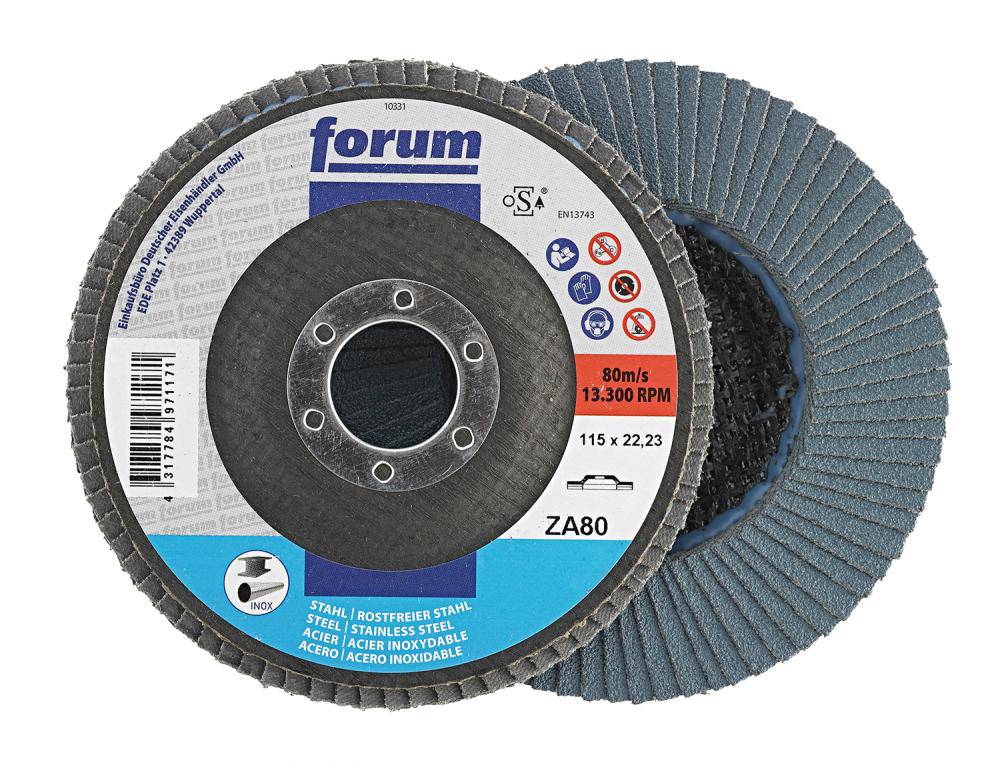 Produktbild FORUM Fächerschleifscheibe 115 mm gerade Zirkonkorund 80 Bohrung 22,23 mm