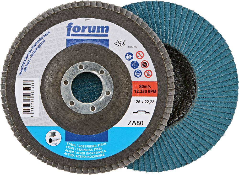 Produktbild FORUM Fächerschleifscheibe 125 mm gerade Zirkonkorund 80 Bohrung 22,23 mm