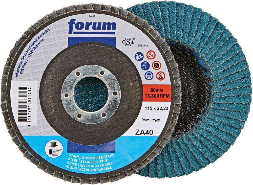 Produktbild FORUM Fächerschleifscheibe 115 mm Zirkonkorund 40 12 grad gewölbt