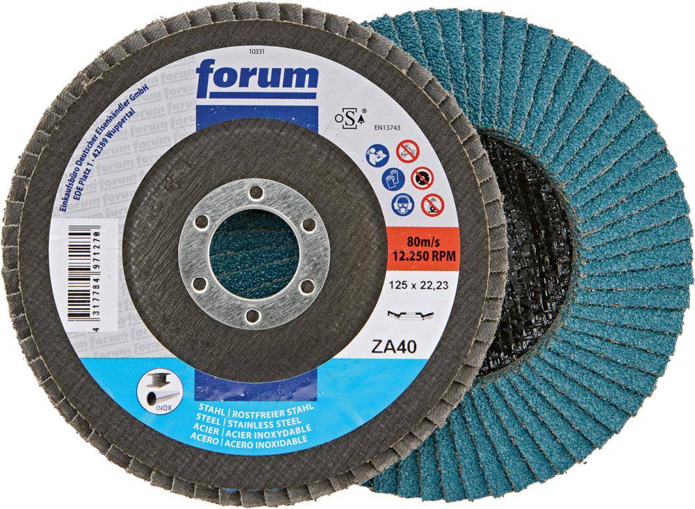 Produktbild FORUM Fächerschleifscheibe 125 mm Zirkonkorund 40 12 grad gewölbt