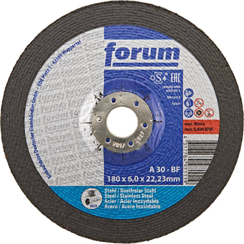 Produktbild FORUM Schruppscheibe Stahl/INOX 180 x 6 mm gekröpft
