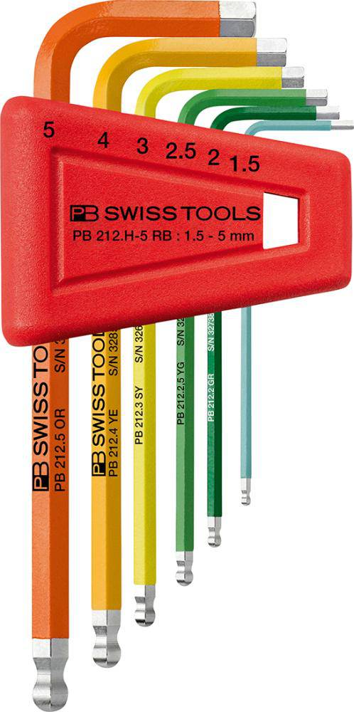 Produktbild PB Swiss Tools Winkelschraubendreher Satz im Kunststoffhalter 6 teilig 1,5-5mm Rainbow 6 kant