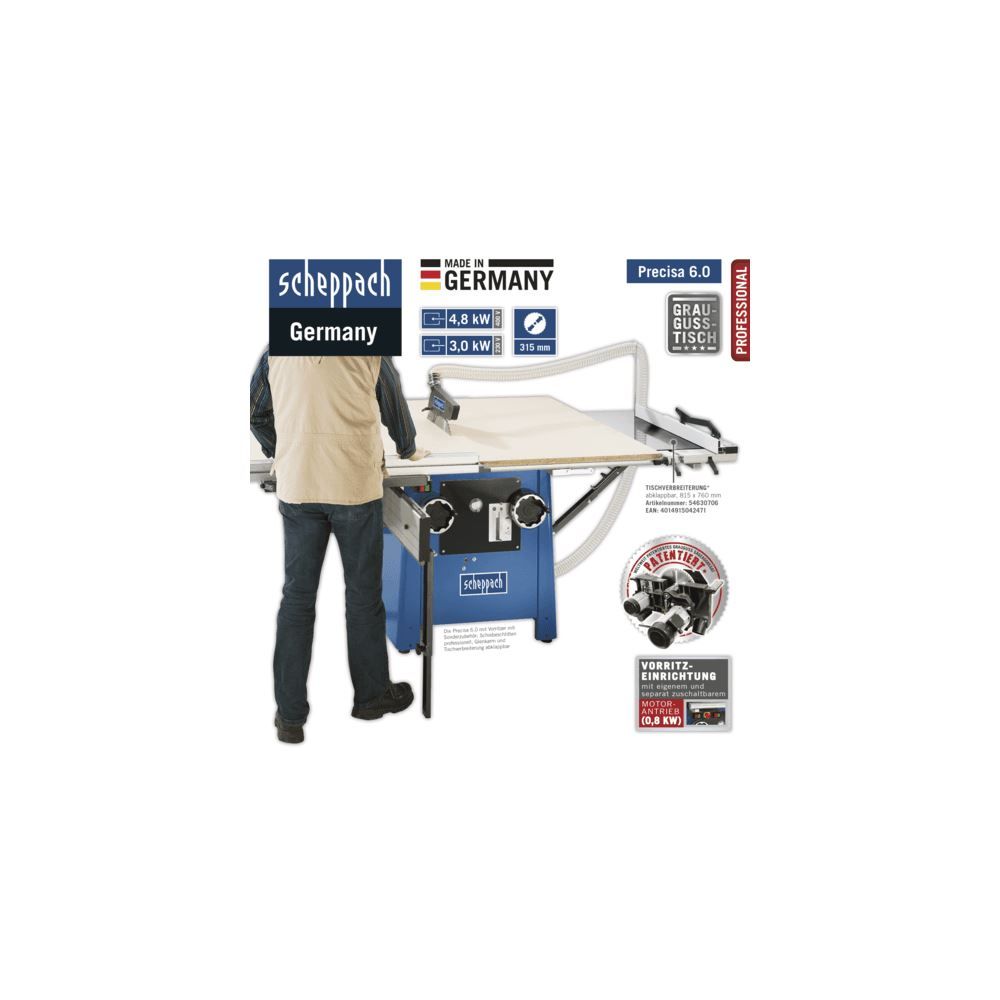 Produktbild SCHEPPACH Tischkreissäge Precisa 6.0 inkl. Vorritzer 230V 50Hz 3000W bild 3