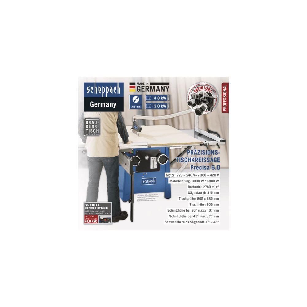 Produktbild SCHEPPACH Tischkreissäge Precisa 6.0 inkl. Vorritzer 230V 50Hz 3000W bild 4