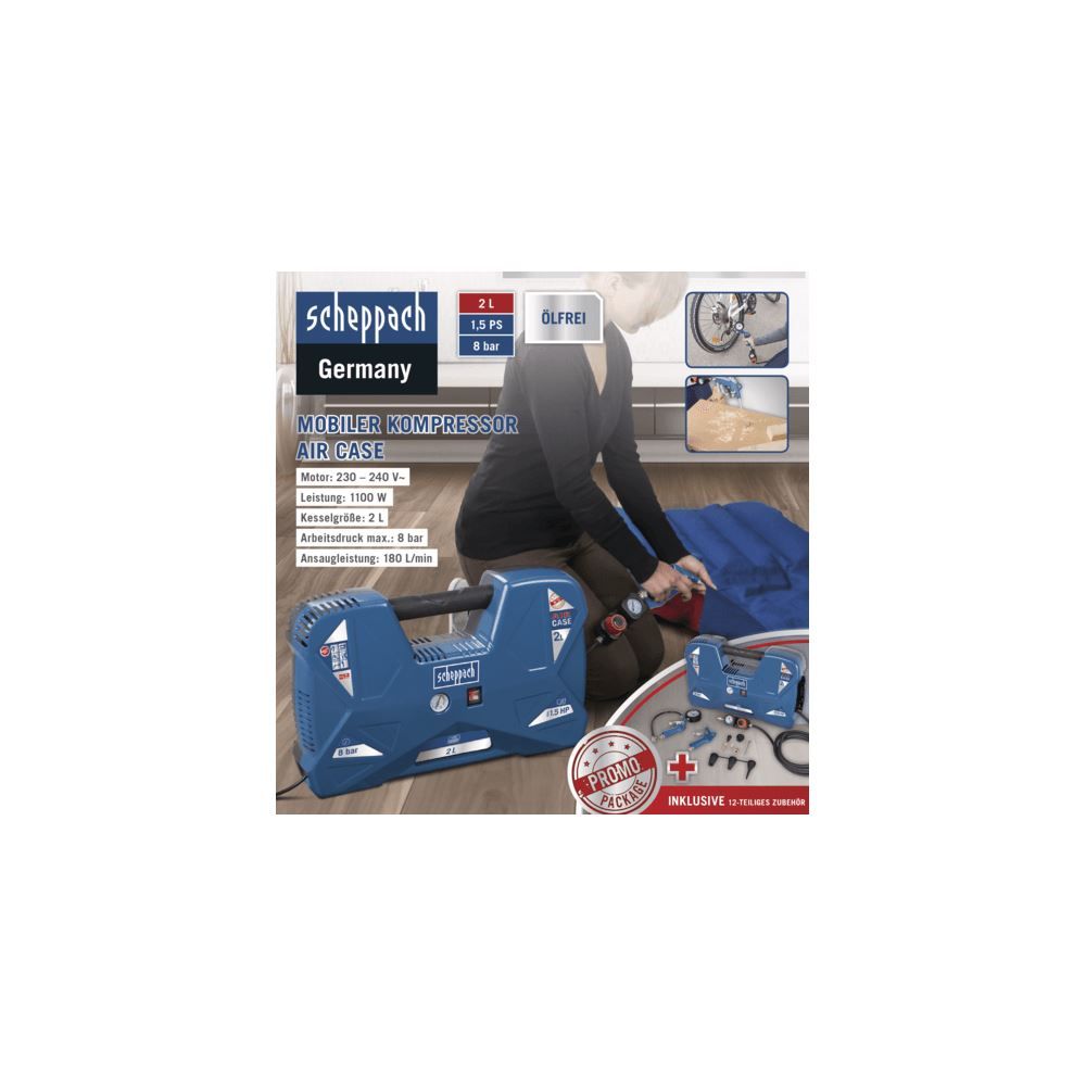 Produktbild SCHEPPACH Kompressor Aircase 230V 50Hz 1100W 2L bild 12