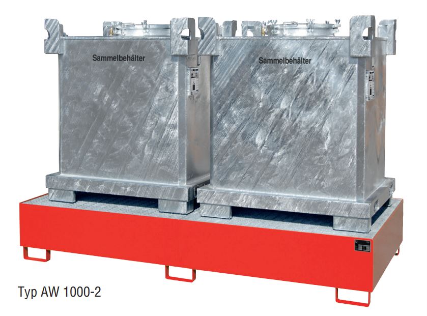 Produktbild Bauer Auffangwanne AW 1000-2 orange mit Gitterrost zur Lagerung von 2x 1000l IBC bild 3