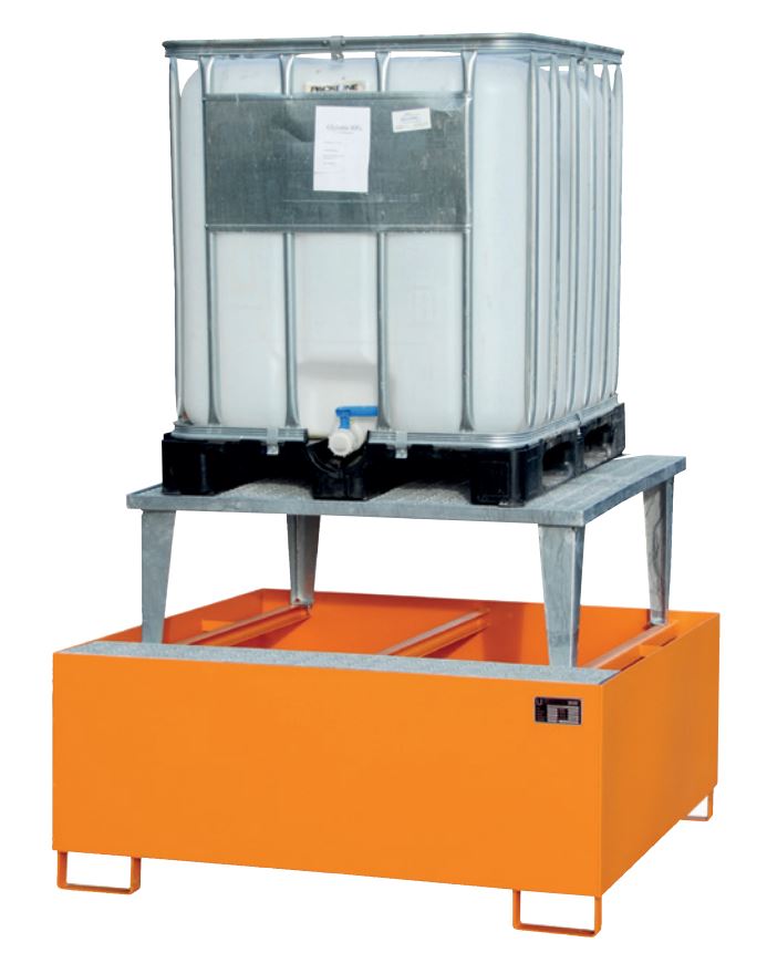 Produktbild Bauer Auffangwanne AWA 1000 orange mit Gitterrost und Abfüllaufsatz Lagerung von 1x IBC bild 3