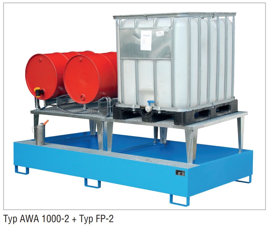 Produktbild Bauer Auffangwanne AWA 1000-2 orange mit Gitterrost und Abfüllaufsatz Lagerung von 2x IBC bild 3