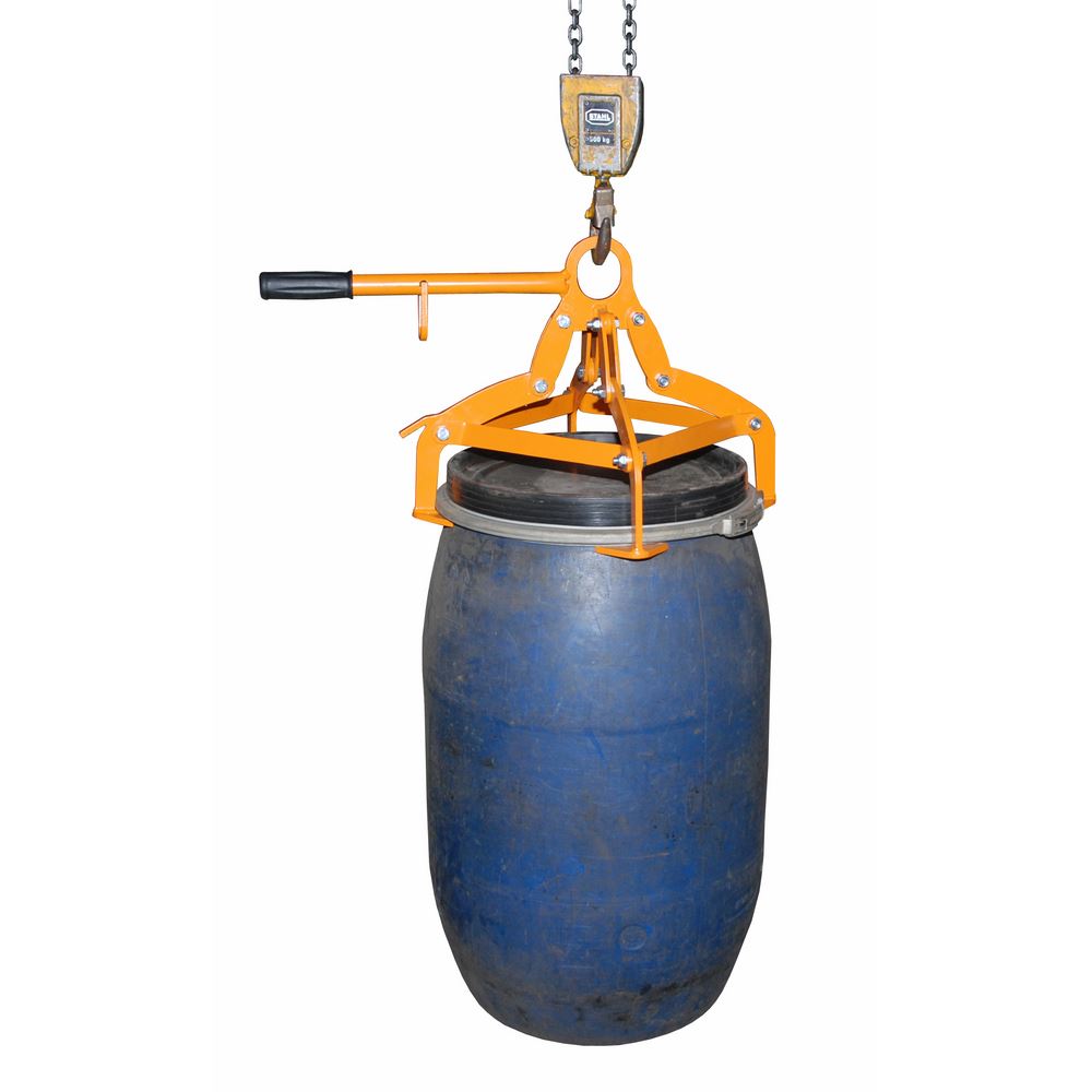 Produktbild Bauer Fassgreifer mit 4-Punkt Spannsystem für 120l Kunststoff Deckelfässer lackiert orange RAL2000 bild 2