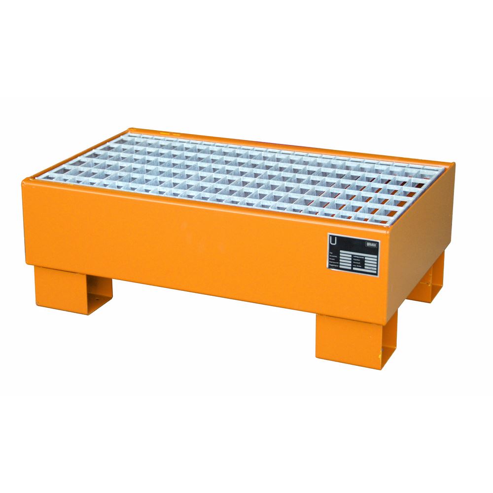 Produktbild Bauer Auffangwanne AW60-1/M lackiert orange mit Gitterrost, Lagerung von max. 2x 60l Fässer
