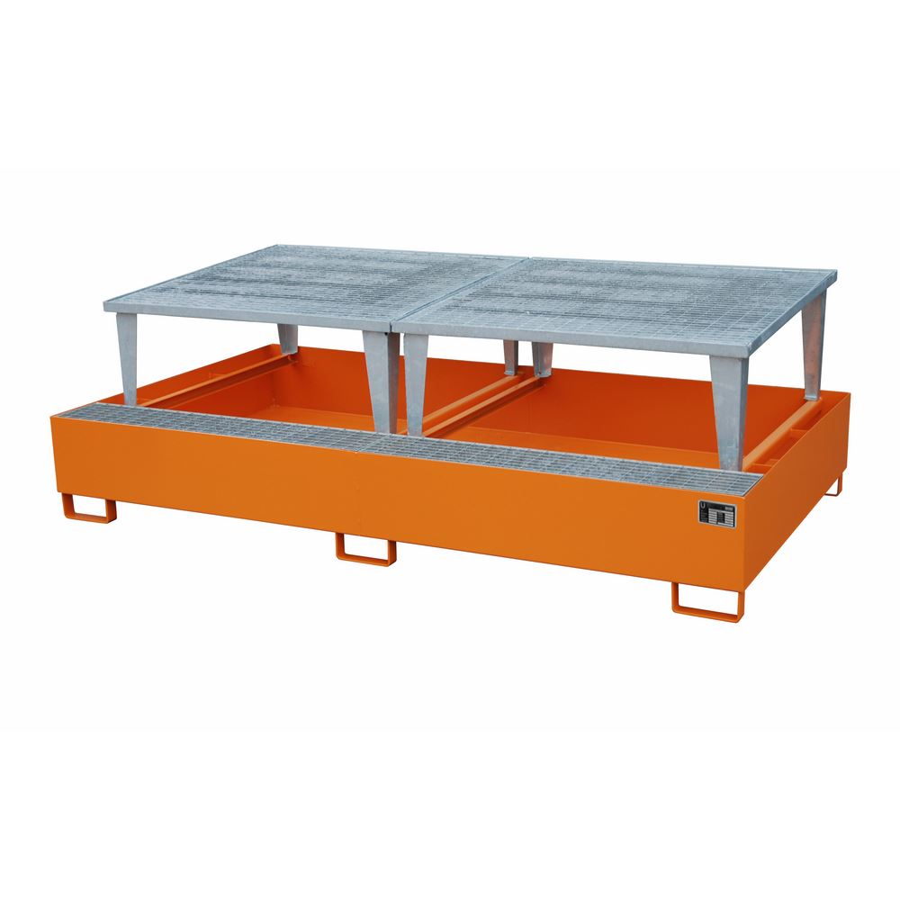 Produktbild Bauer Auffangwanne AWA 1000-2 orange mit Gitterrost und Abfüllaufsatz Lagerung von 2x IBC