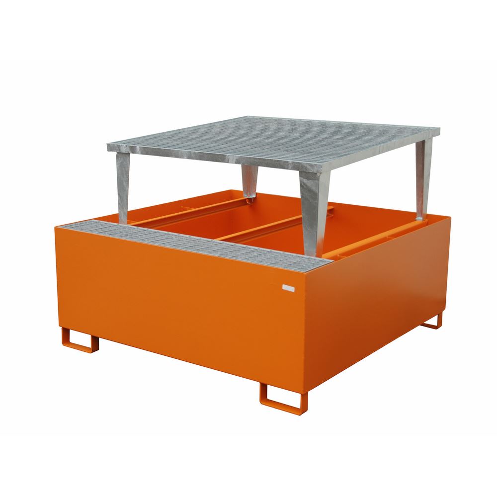 Produktbild Bauer Auffangwanne AWA 1000 orange mit Gitterrost und Abfüllaufsatz Lagerung von 1x IBC