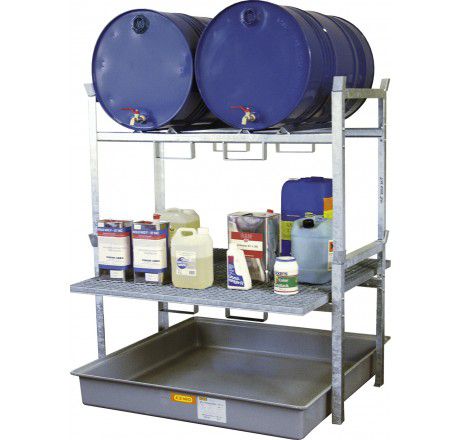 Produktbild CEMO Fassregal Typ 800 mit Fassauflagen 2x200 Liter und Gitterrost für Kleingebinde