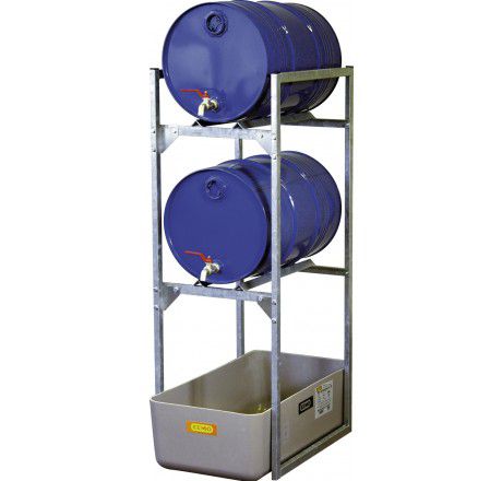 Produktbild CEMO Fassregal Typ 120 mit Fassauflagen und GFK Auffangwanne