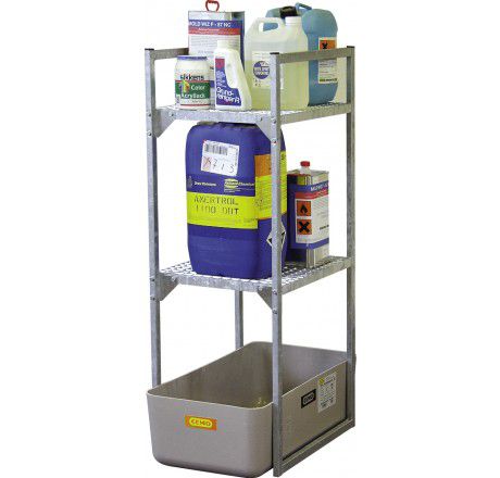 Produktbild CEMO Fassregal Typ 120 mit Gitterrostauflage und GFK Auffangwanne