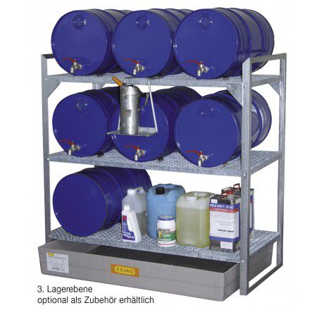 Produktbild CEMO Fassregal Typ 360 mit GFK Auffangwanne und Fassauflagen