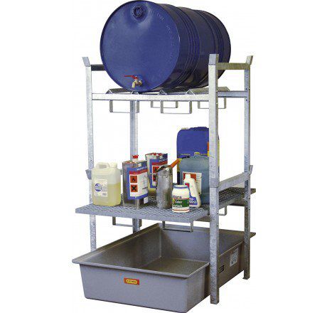 Produktbild CEMO Fassregal Typ 400 mit Fassauflagen und Gitterrostauflage für Kleingebinde