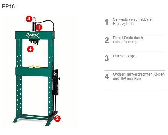 Produktbild Compac Werkstattpresse FP16 m. Fußpumpe, 16t bild 4