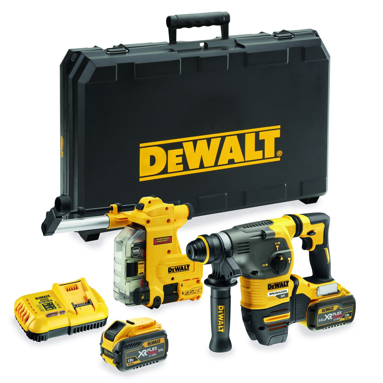 Produktbild DeWalt Akku Kombihammer SDS-Plus 54V XR FLEXVOLT mit Staubabsaugung